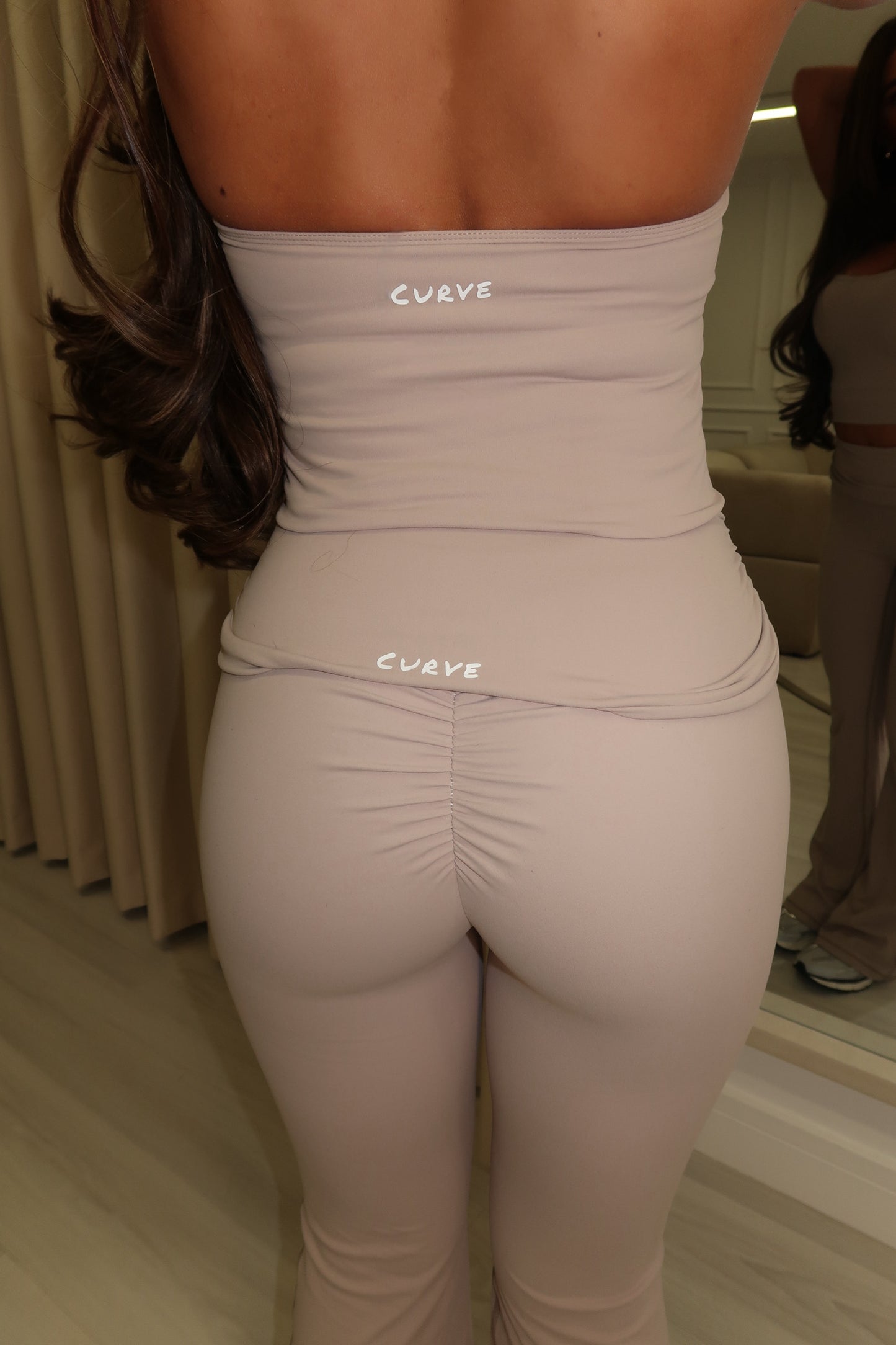 Beige bandeau top & flare pant two piece set