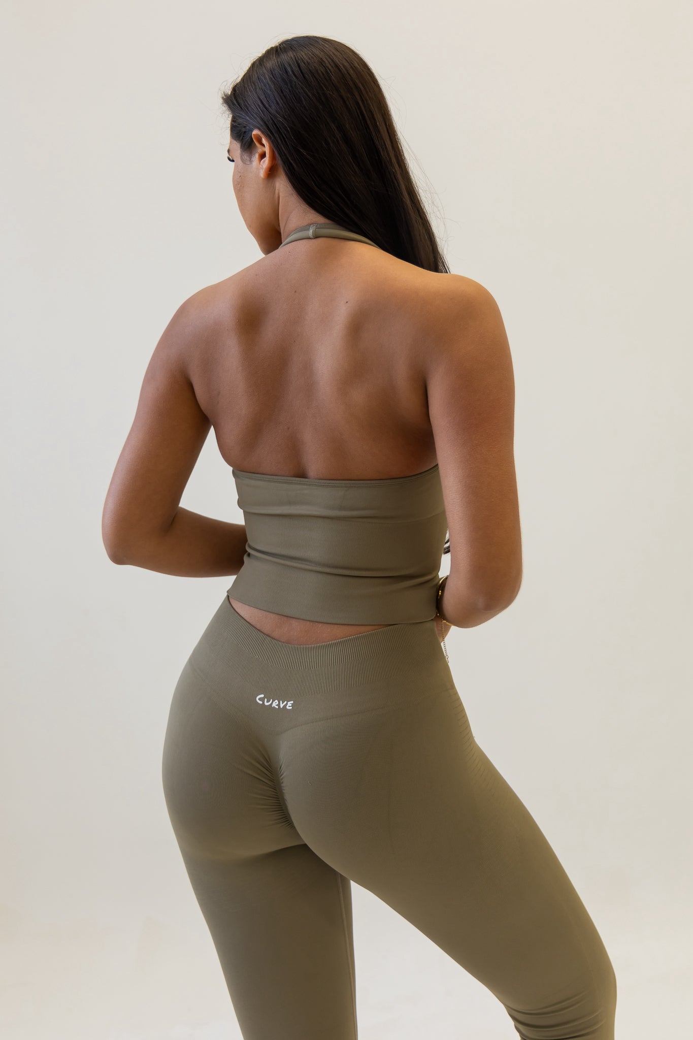 Khaki halterneck 3 piece legging set