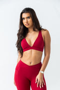 Maroon deep cut sports bra