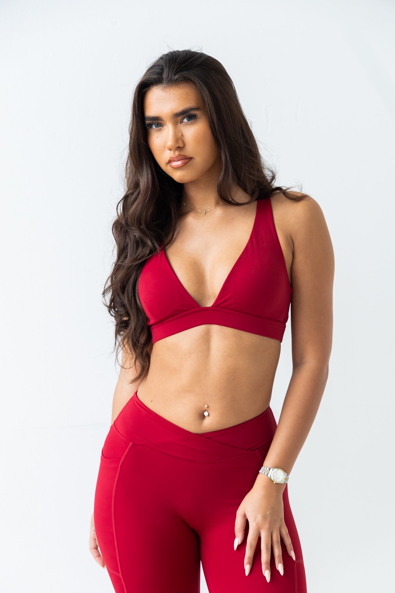 Maroon deep cut sports bra