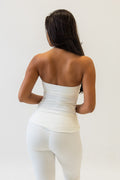 White bandeau top & flare pant two piece set