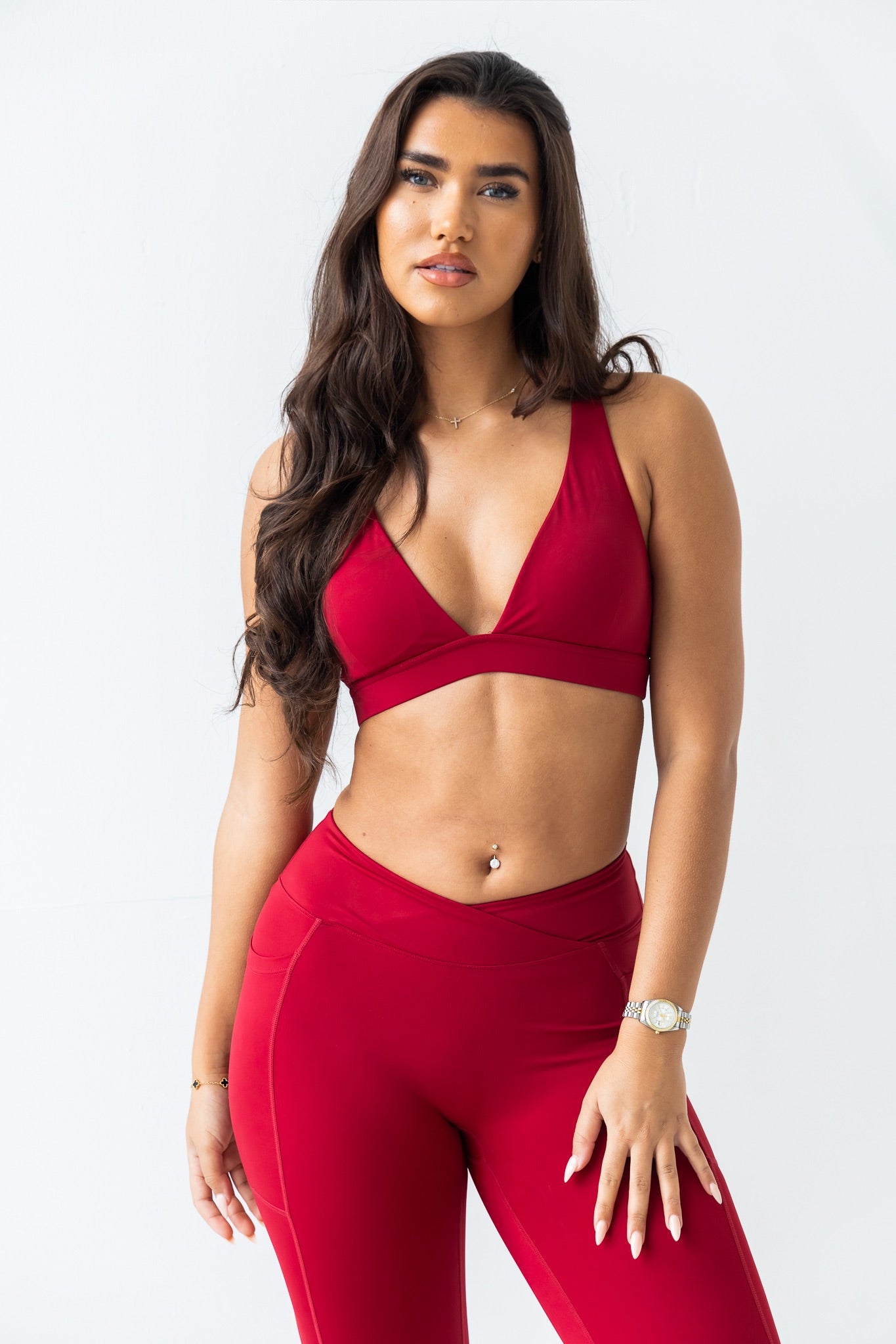 Maroon deep cut sports bra