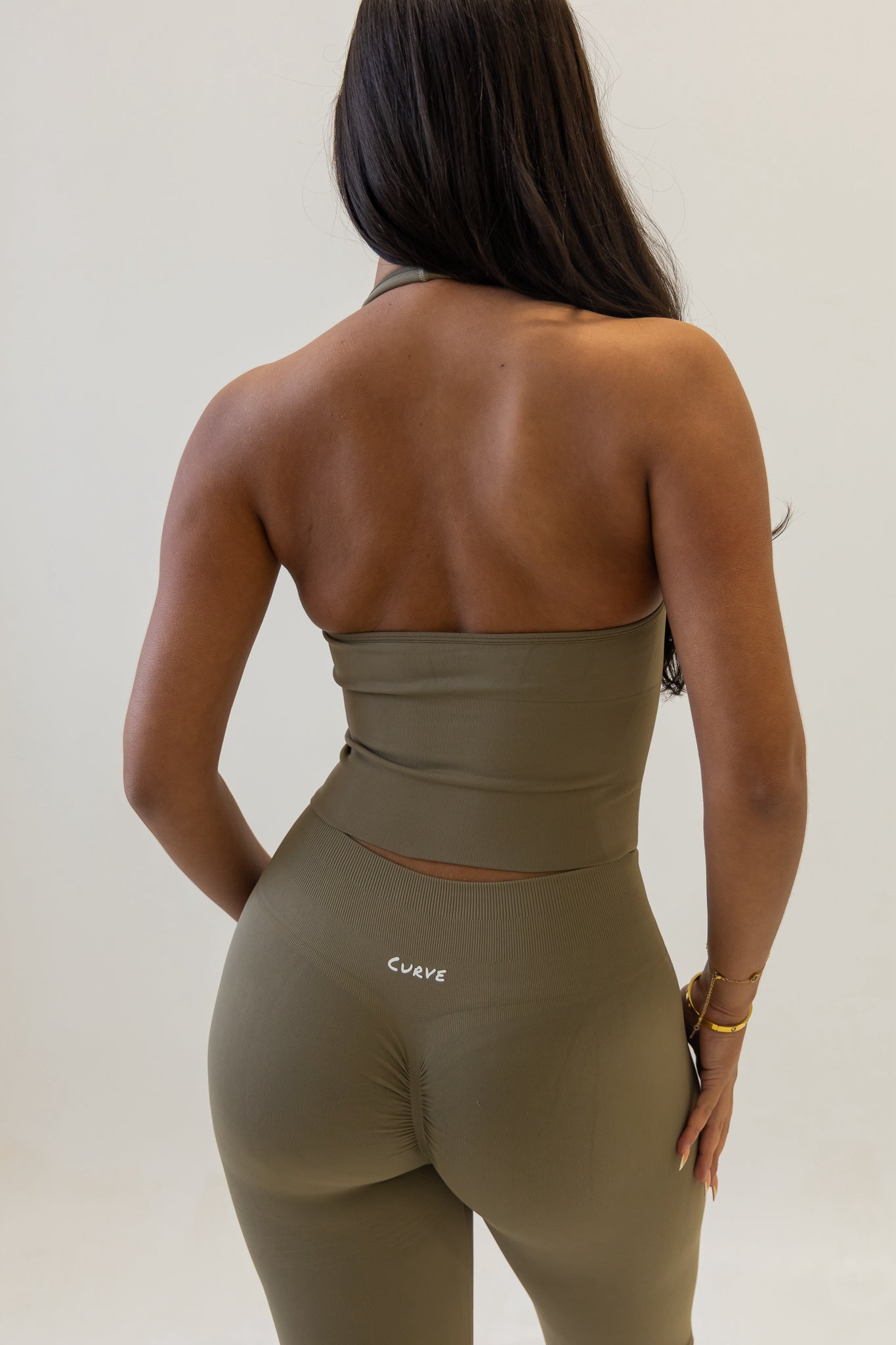 Khaki halterneck 3 piece legging set