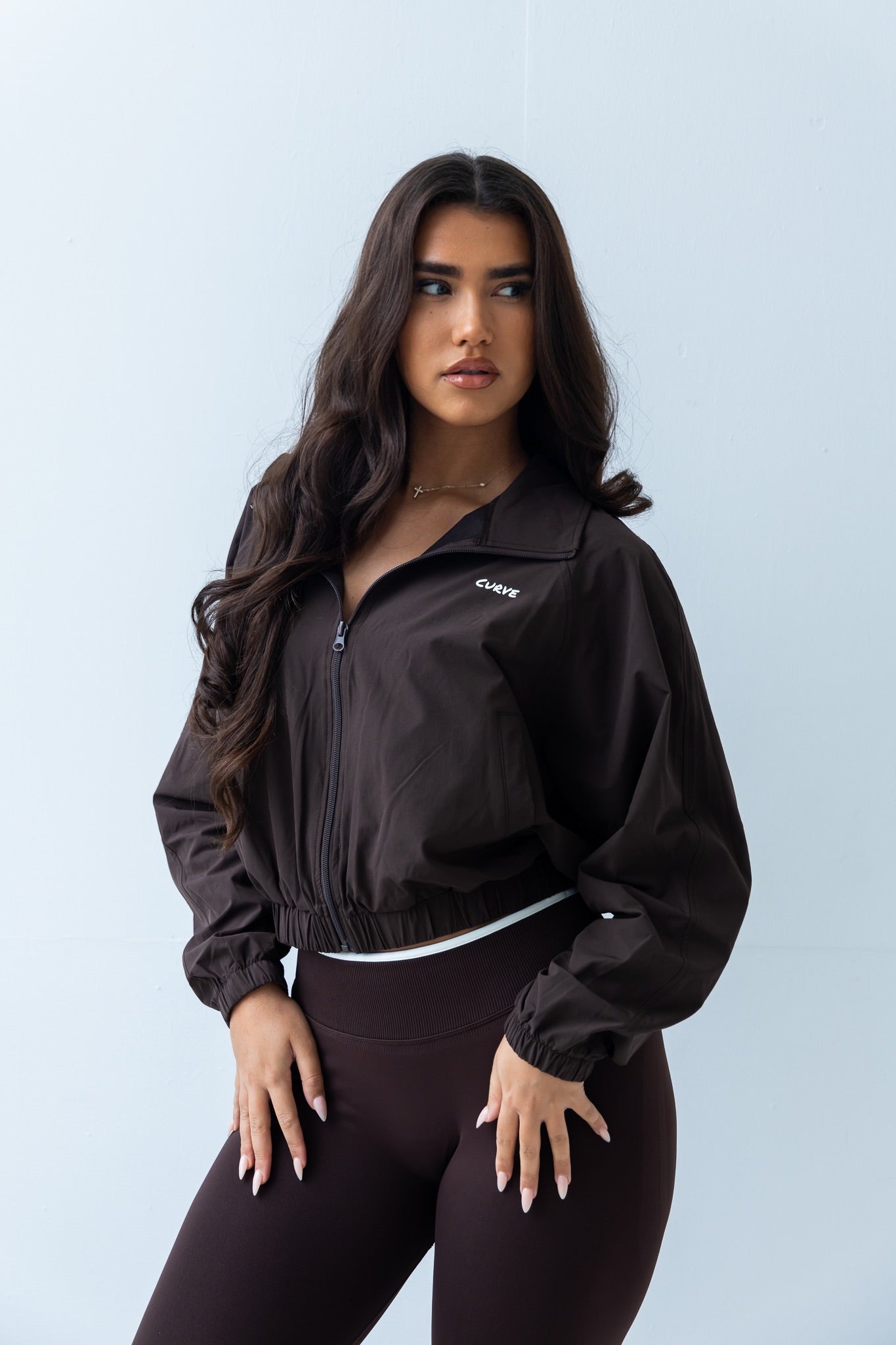 Brown windbreaker jacket
