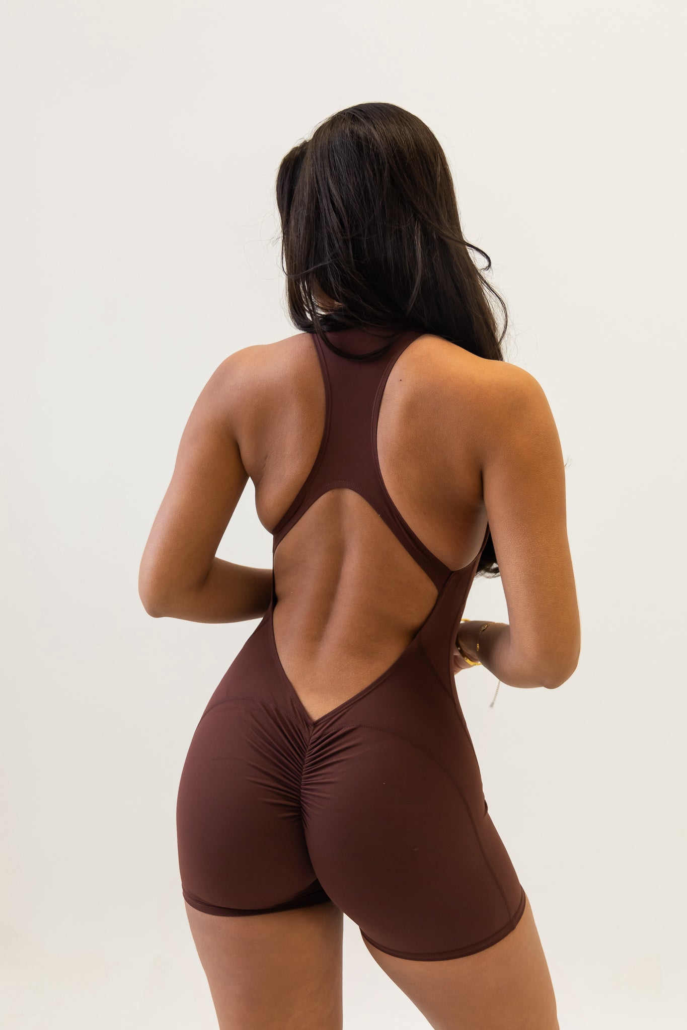 Brown Sculpt fitness playsuit