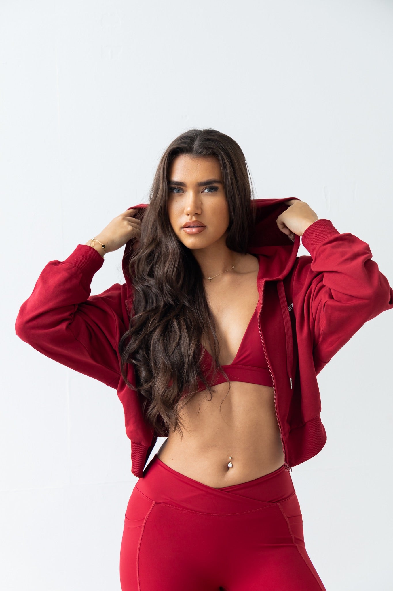 Maroon cropped zip up hoodie