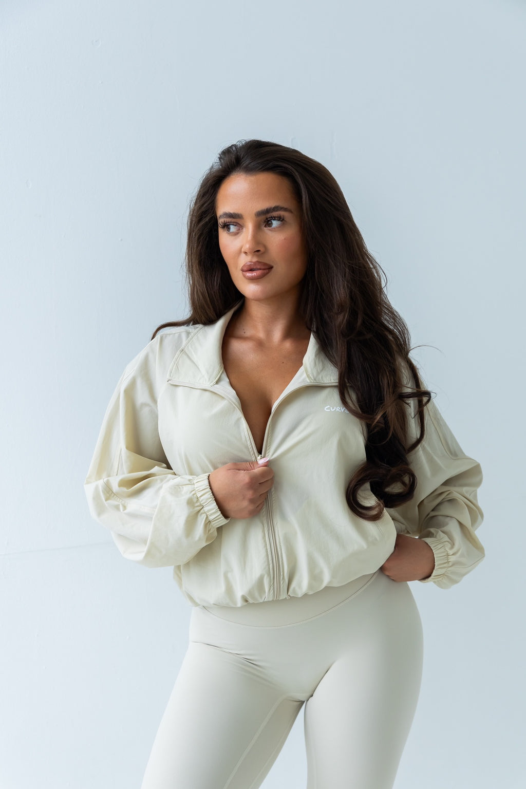 Cream windbreaker jacket