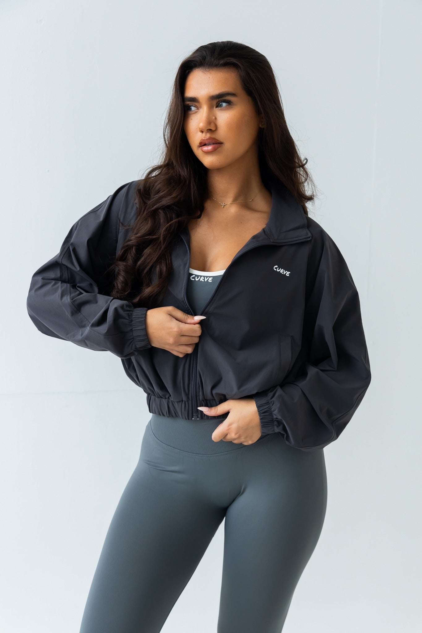 Grey windbreaker jacket