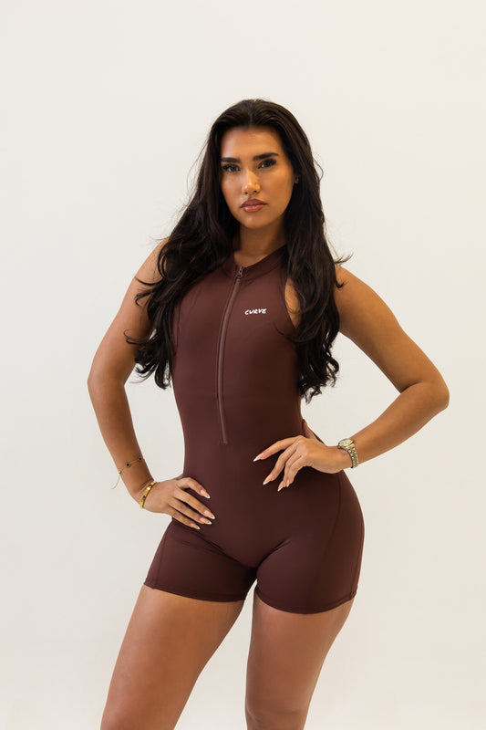 Brown Sculpt fitness playsuit