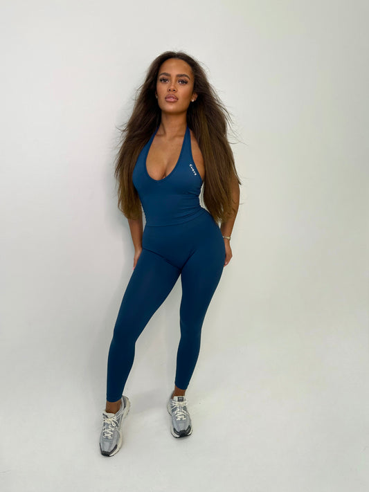 Blue halter neck legging 3 piece set