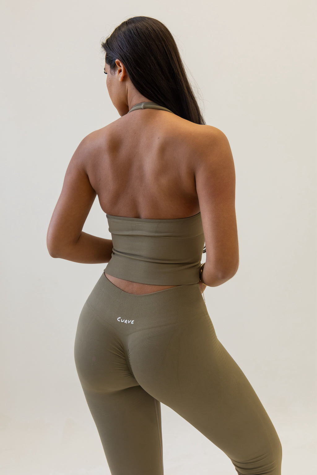 Khaki halterneck 3 piece legging set