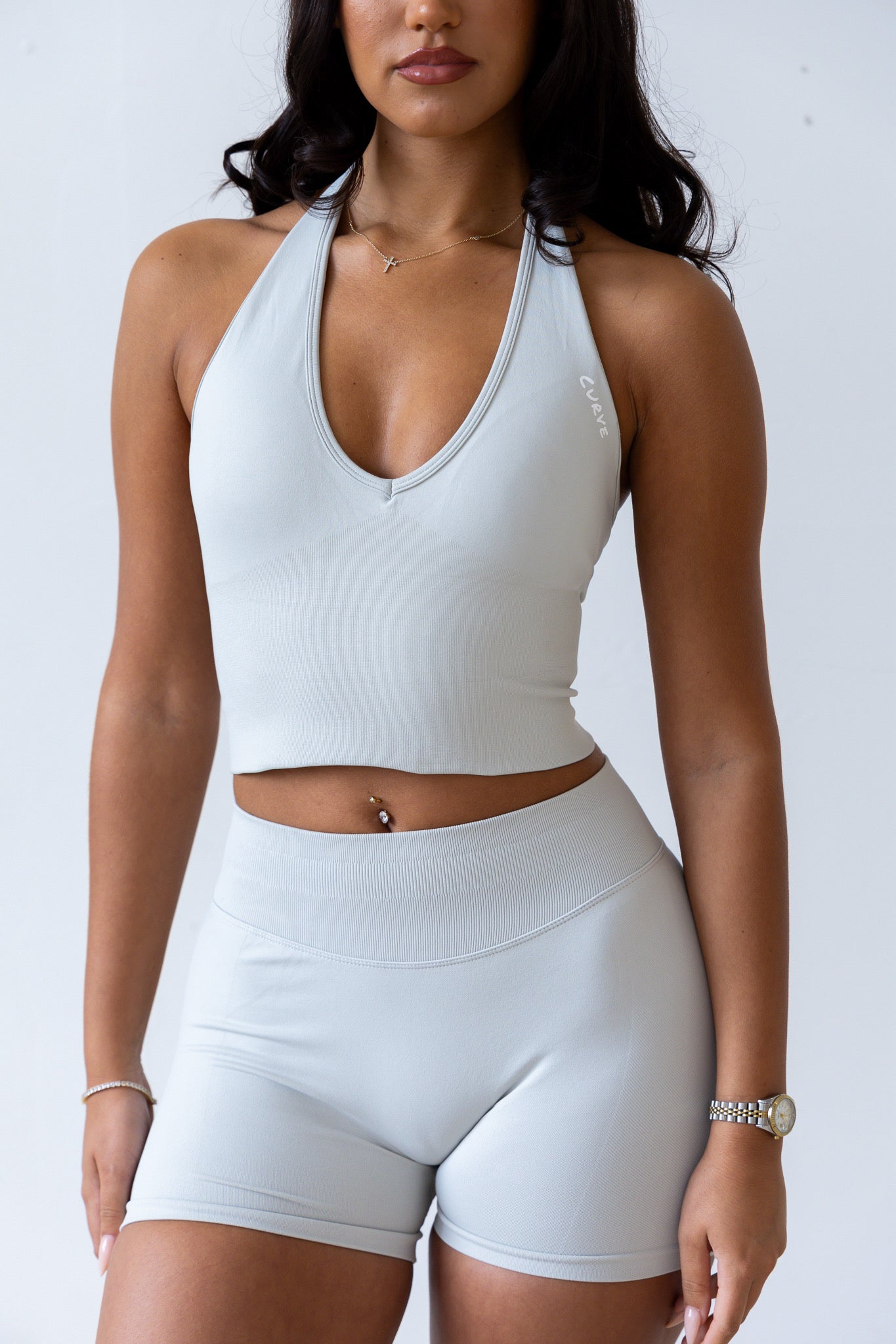 Ice grey halter neck top