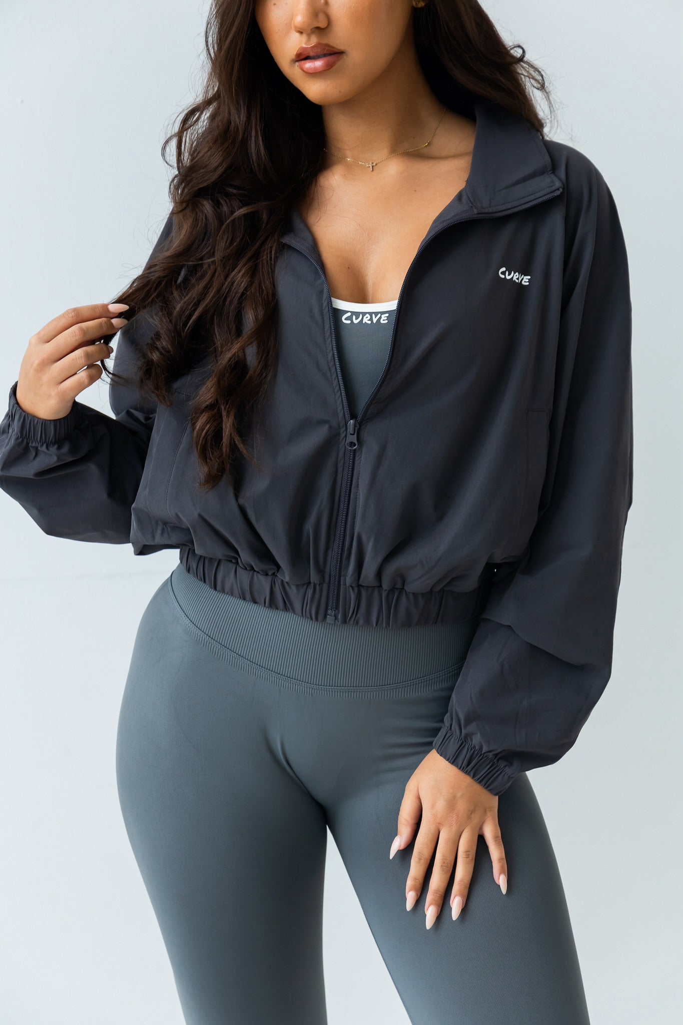 Grey windbreaker jacket