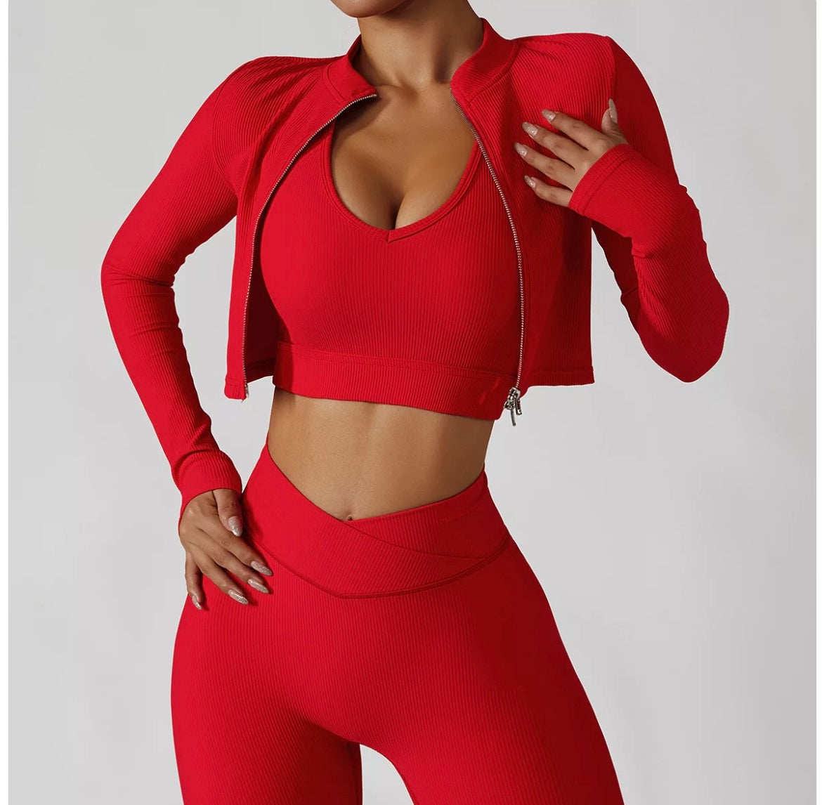 Red 3 piece zip up set